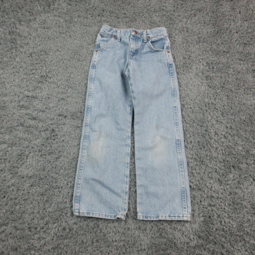 Wrangler Jeans Kids 8 Blue Straight 100% Cotton Denim Adjustable Waist 22x23*
